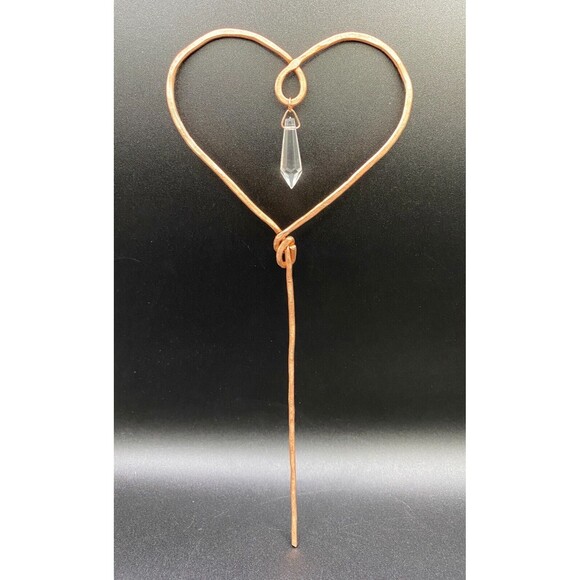 Hammered Copper Heart & Crystal Plant Stake by Succulent Metals Welded Artistry - Picture 2 of 2